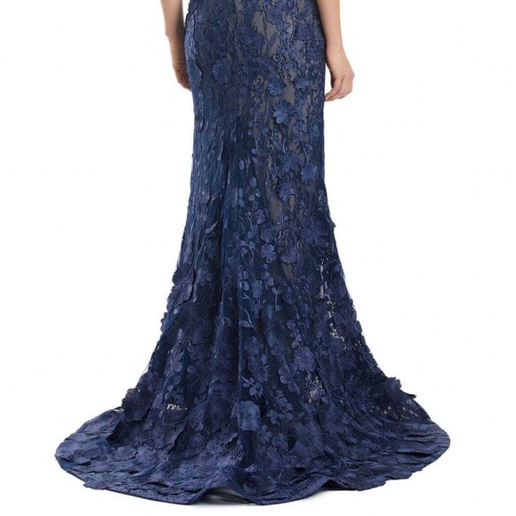 NWT Alexander by Daymor 1971S24 Lace Applique Prom Dress Navy Size 8 - Picture 4 of 6